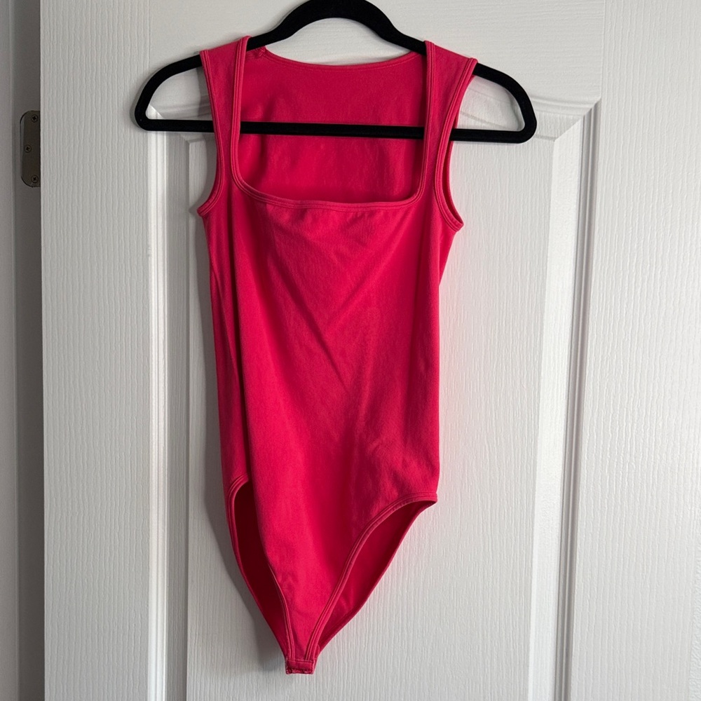 Hot Pink Scoop Neck Stretchy Bodysuit Top